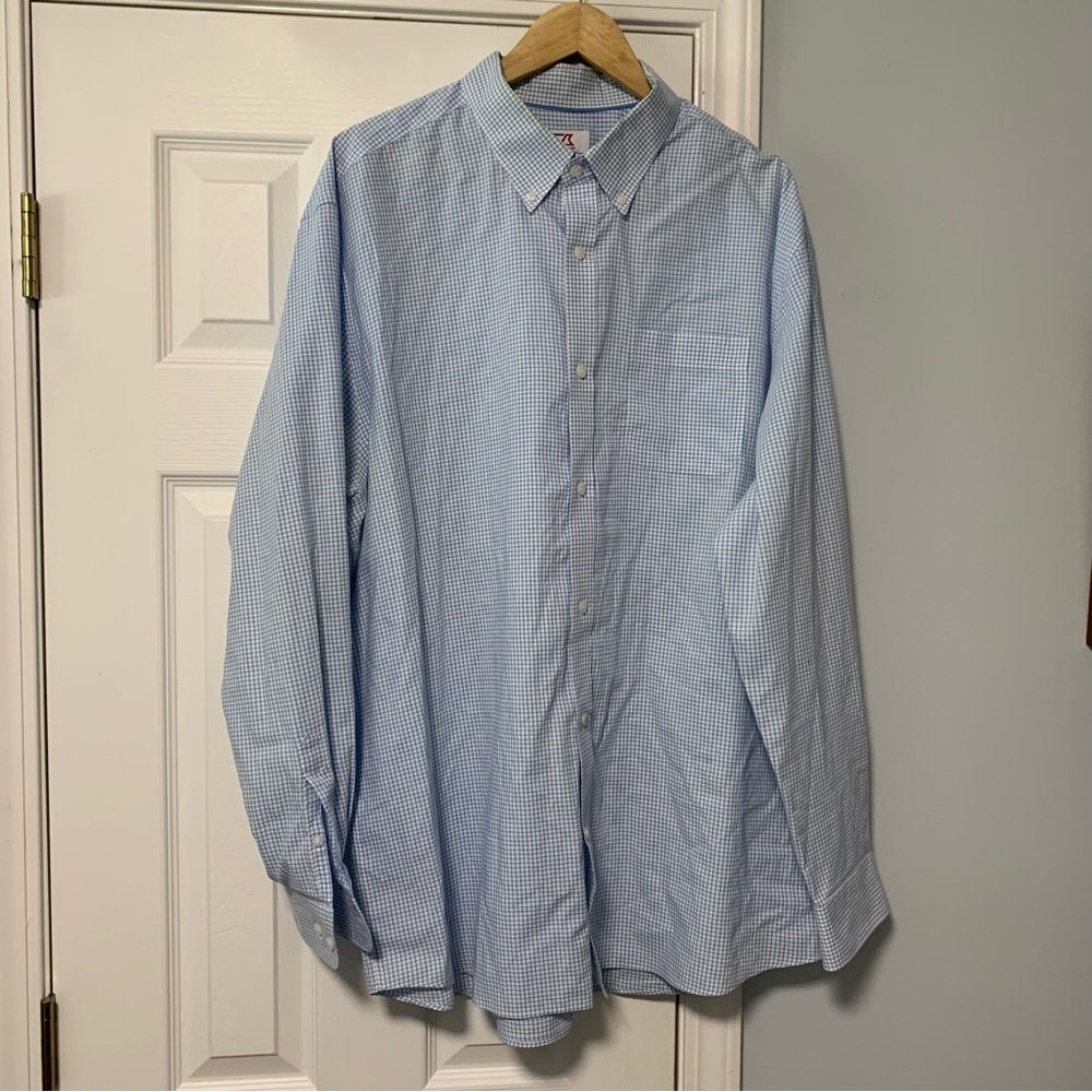 Cutter & Buck Light Blue Checkered Button Down Shirt XXL